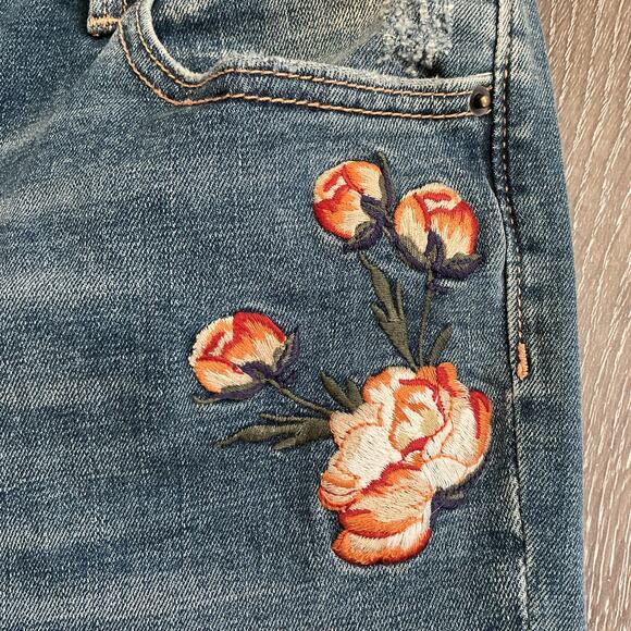 NWOT Driftwood Audrey Floral Embroidered Denim Straight Jeans Raw‎ Hem W28 H31 - Picture 2 of 7